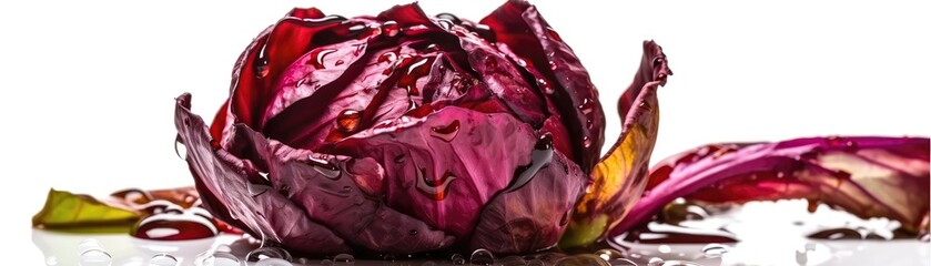 Radicchio With Droplets On A White Background. Generative AI