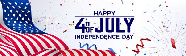 Fourth of July. 4th of July holiday banner. Stylized image of the American flag, drawn by markers. USA Independence Day background for greetings, sale, discount, advertisement, web. Place for text