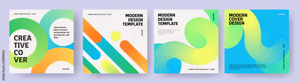 Wall mural Creative covers or posters in modern minimal style for corporate identity, branding, social media advertising, promo. Modern layout design template with trendy dynamic fluid gradient lines