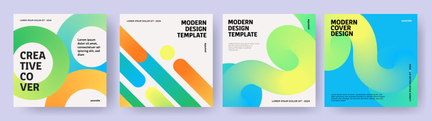 Creative covers or posters in modern minimal style for corporate identity, branding, social media advertising, promo. Modern layout design template with trendy dynamic fluid gradient lines