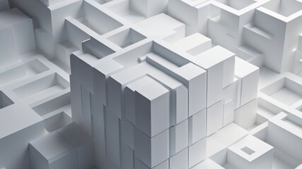 3D offset white cube block pattern as background wallpaper. Beautiful background wallpaper. Futuristic 3D Design. Generative AI.