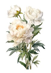 Watercolor bouquet of white peonies isolated on white background. Generative AI.