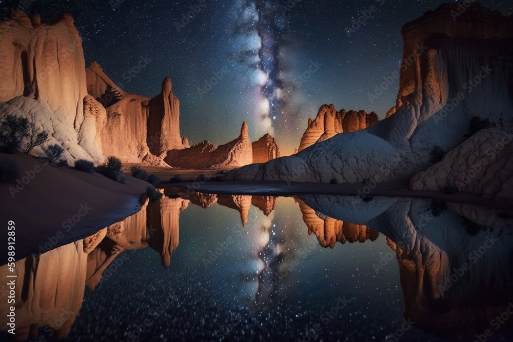 Aufkleber reflections of the milky way and tall granite cliffs generative ai generative ai