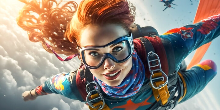 Frau springt Fallschirm KI
