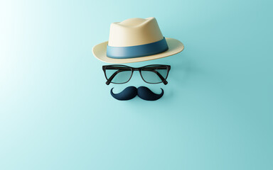 3d Rendering. Design banner for father's day on blue background. With Copy space.