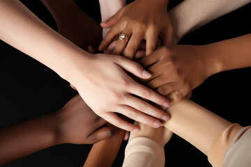 United Strength. Stack of hands showing unity, teamwork, and diversity. Collaboration and togetherness concept. AI Generative