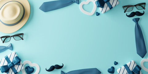 3d Rendering. Design banner for father's day on blue background. With Copy space.