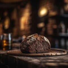 Obraz na płótnie Canvas Rye Bread On Stone In Rustic Pub. Generative AI
