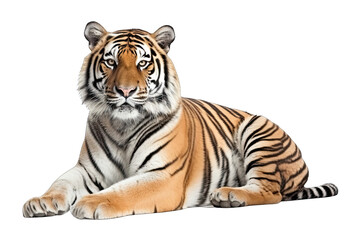 Fototapeta na wymiar tiger sitting isolated on white, transparent background, PNG, generative ai