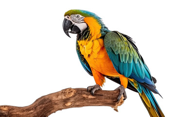 Obraz premium Macaw on a branch isolated on white, transparent background, PNG, generative ai