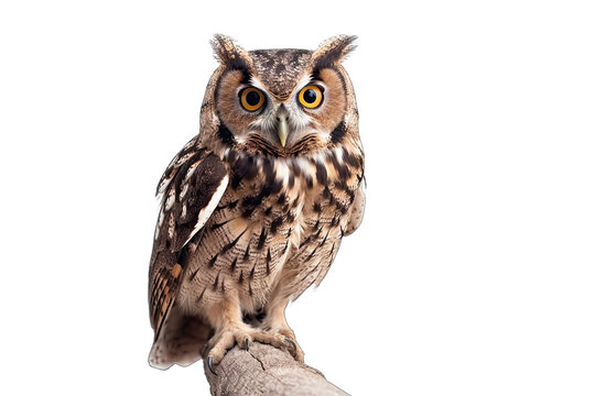 Owl on a branch isolated on white, transparent background, PNG, generative ai
