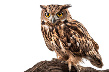 Owl on a branch isolated on white, transparent background, PNG, generative ai
