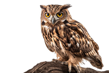 Obraz premium Owl on a branch isolated on white, transparent background, PNG, generative ai