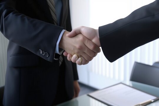 Close up shot of Businessmen in business suits shaking hands, business meeting
