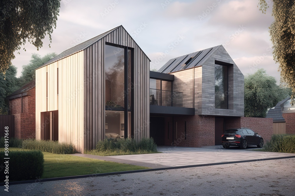 Poster there is a vehicle that is parked in front of a home. generative ai generative ai