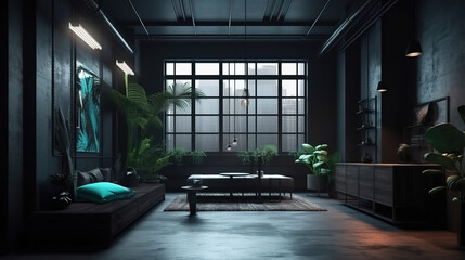 Empty modern room with furniture. Generative Ai