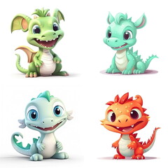 Fototapeta premium cartoon character of baby dragon, white background