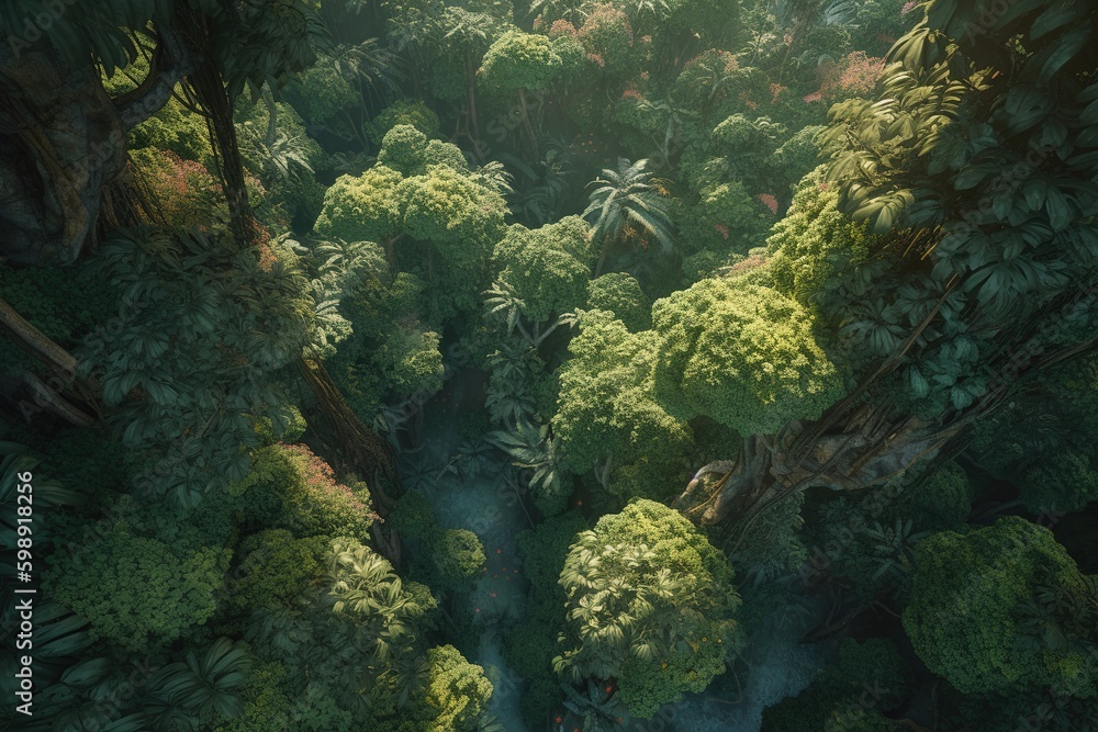 Poster a thick and verdant woodland with a great number of trees generative ai generative ai