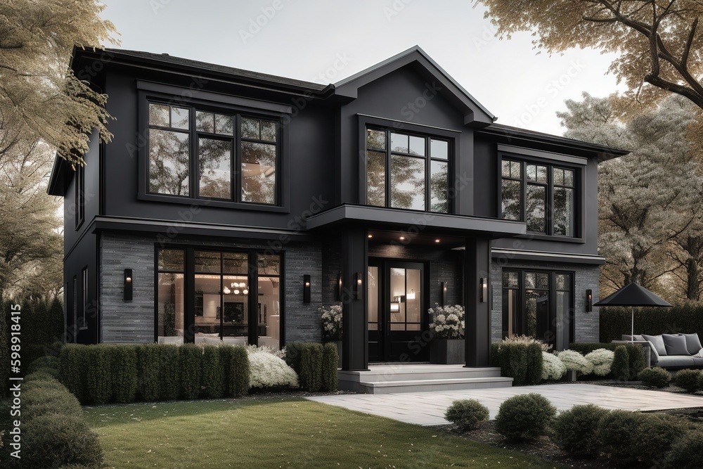 Poster a massive dark home with a multitude of windows generative ai generative ai