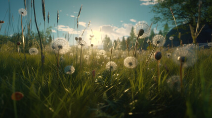 Fototapeta na wymiar grass with dandelions. generative AI
