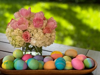 easter eggs and flowers