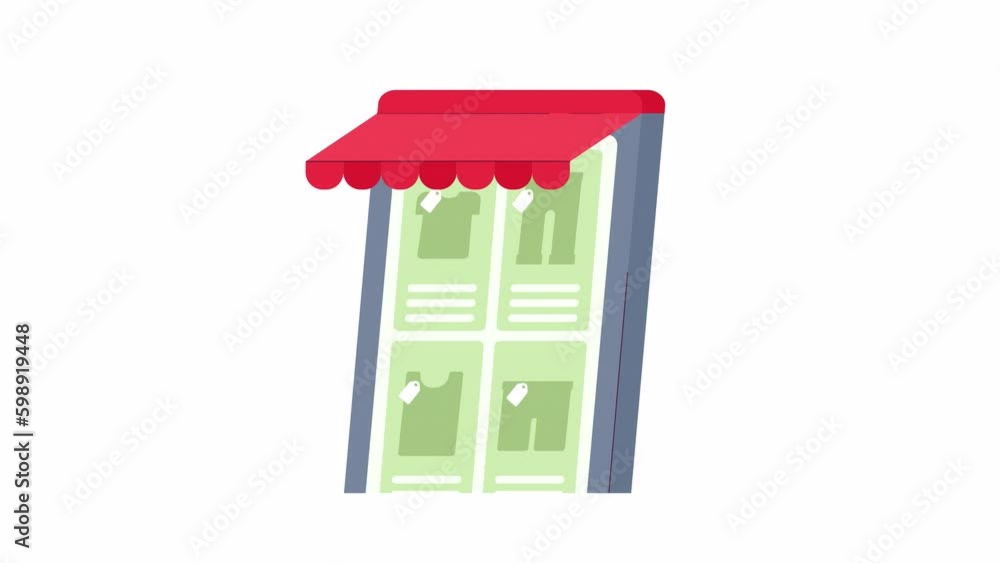Poster start online store animation. animated mobile gadget 2d cartoon flat object. shopping platform on in