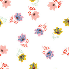 Fototapeta na wymiar Flower stylized seamless pattern. Cute botanical illustration. Abstract floral background.
