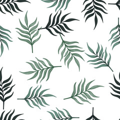 Fern leaf wallpaper. Abstract exotic plant seamless pattern. Tropical palm leaves pattern. Botanical texture.