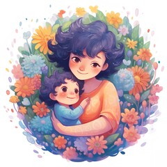 Mother and Child illustration, Image Ai Generated