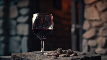 Macro Photo Malbec Wine On Stone Rustic Pub. Generative AI