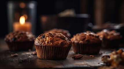 Macro Photo Muffins On Stone Rustic Pub. Generative AI