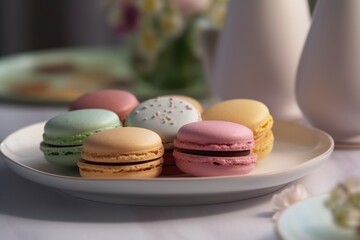 colorful macaroons on a table, ai generative