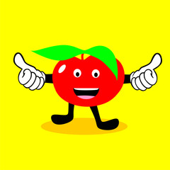 cherry cartoon illustration with happy expressions. Apple cartoon illustration