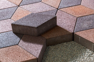 pedestrian path with paver bricks. Sidewalk pavement