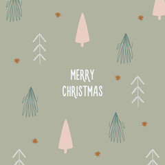Christmas and new year card with firs and spruce