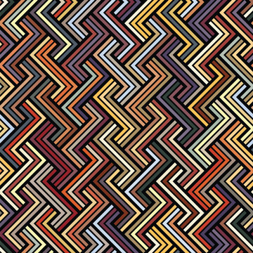 Seamless colorful geometric pattern with herringbone striped diagonal rectangles. Chevron style. Vector illustration. Great as a background or texture for decorative, textile, and wrapping projects.