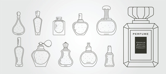 set of perfume bottles line art vector object illustration design, perfume bottle glass logo design.