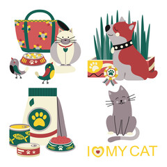 Fototapeta premium Set of elements for animals, cats, dogs. Pet care.