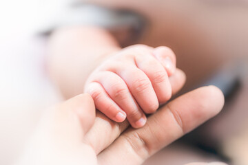 baby hand,Newborn baby hand in mother hand, mother and her baby, happy family concept, beautiful conception image of childbirth.