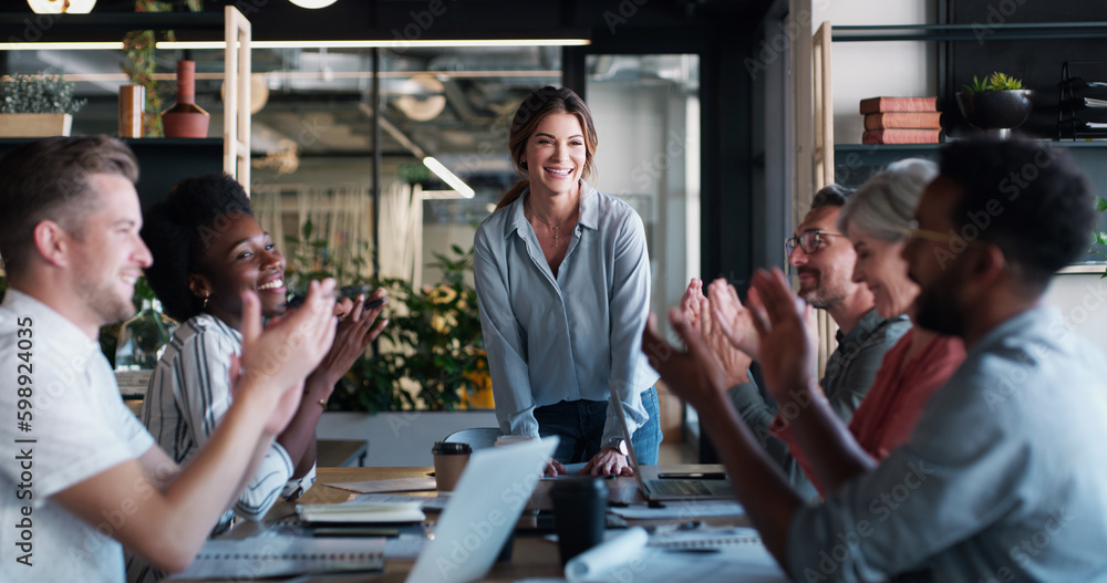 Poster growth is a result of everyone working together. a group of businesspeople clapping during a meeting