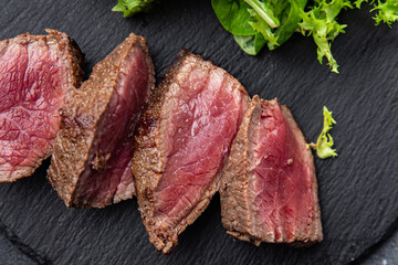 beef steak rare fried piece of meat roasting healthy meal food snack on the table copy space food background rustic top view keto or paleo diet