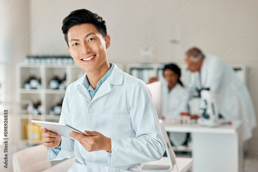 Poster ive made some fascinating finds today. portrait of a young scientist using a digital tablet in a lab