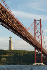 25 de abril bridge and Cristo de Almada monument in Lisbon, Portugal
