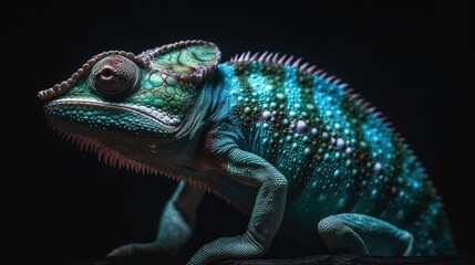 Fototapeta premium Camouflage in the Dark: A Fascinating Illustration of a Colorful Chameleon Generated by AI