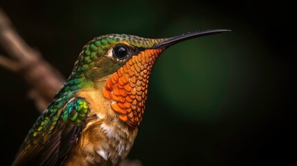 Fototapeta premium A Close-Up of a Hummingbird’s Feather, Beak and Wing: A Photo Generated by AI