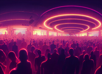 Fototapeta na wymiar A huge crowded disco party in a nightclub. Disco. generative ai. Nightclub. Big party