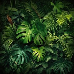 Naklejka na ściany i meble tropical forest plants ,nature green background, tropical leaf.ai generative