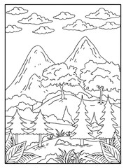 Design Nature Landscape Outline Coloring Page