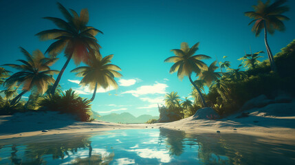 Plakat summer beach tropical. Generative AI
