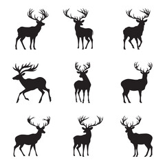 Obraz premium set of silhouette deer isolated on white background